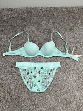 Victoria's Secret PINK Mint Lace Bra & Bikini Set